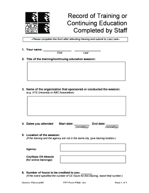 Staff Training Continuing Education Record