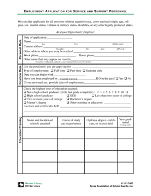 Employment Application for Service and Support Personnel