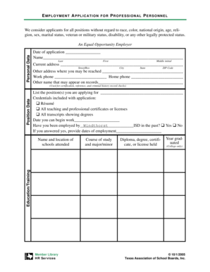 Employment Application for Professional Personnel