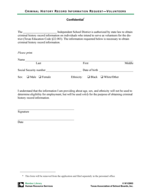 Criminal History Record Request for Volunteers