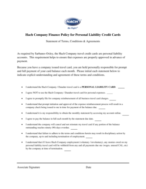 Hach Company Travel Card Policy Agreement