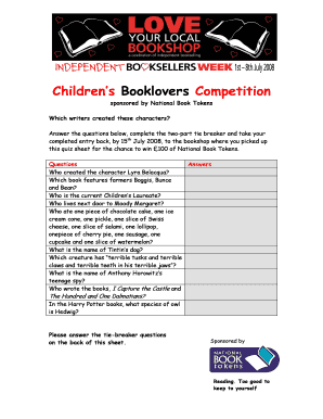 Children’s Booklovers Competition Entry Form