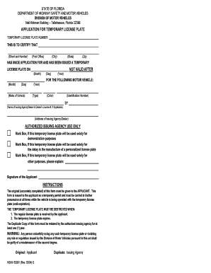 Florida Temporary License Plate Application