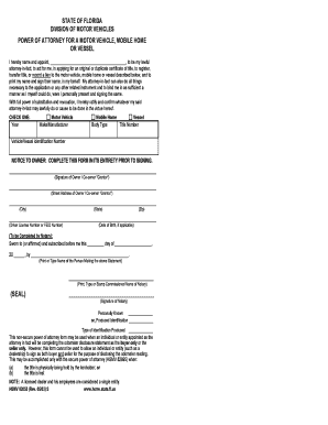 Florida Power of Attorney for Motor Vehicle