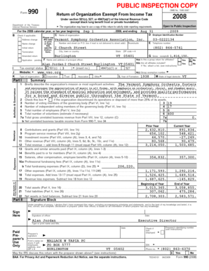 Form 990 2008 Vermont Symphony Orchestra