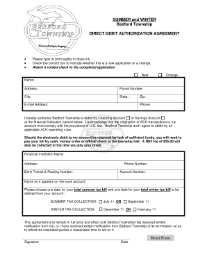Bedford Township Direct Debit Authorization Agreement