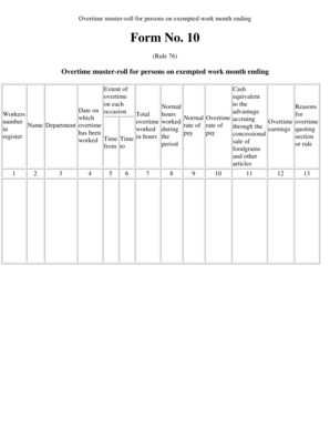 Overtime Muster-Roll Form