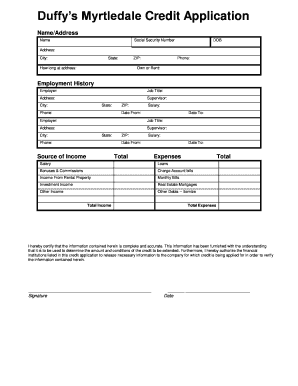 Duffy’s Myrtledale Credit Application