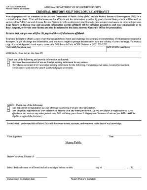 Arizona Criminal History Self Disclosure Affidavit