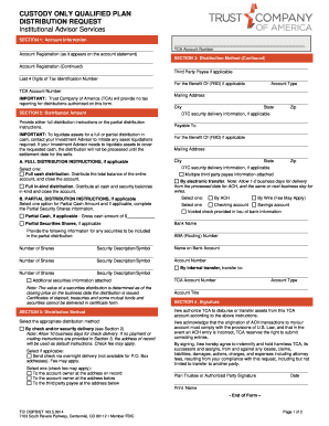 Custody Only Qualified Plan Distribution Request