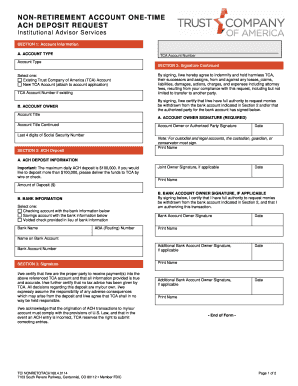 Non-Retirement Account One-Time ACH Deposit Request