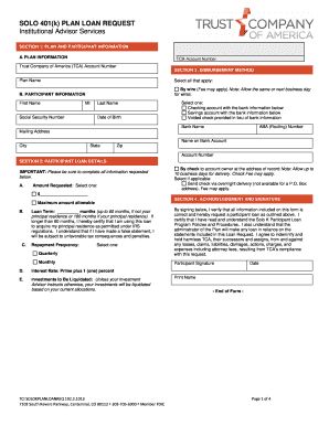 Solo 401(k) Plan Loan Request
