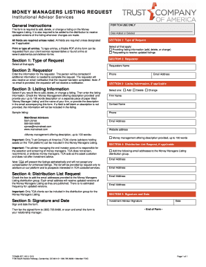 Money Managers Listing Request Form