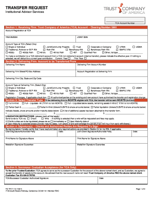 Transfer Request Form for TCA Retirement Accounts