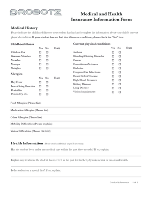 Medical and Health Insurance Information Form