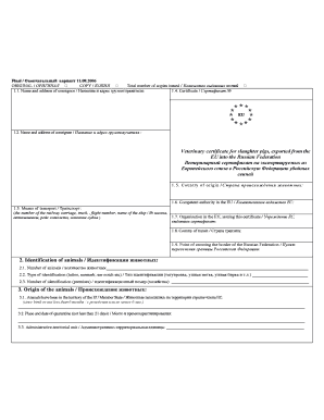 Veterinary Certificate for Slaughter Pigs Export