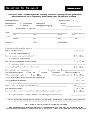 Delta Dental of Virginia Employment Application
