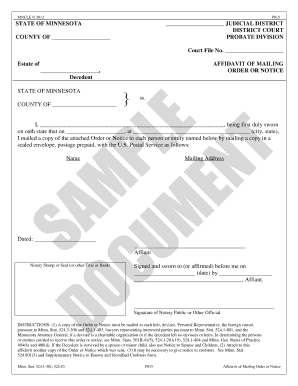 Affidavit of Mailing Order or Notice