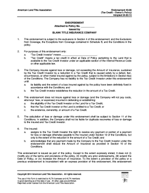 ALTA Endorsement 40-06 Tax Credit Owner's Policy