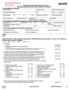 MetLife Medical Underwriting Form
