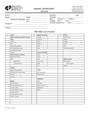 MRI Imaging Request Form