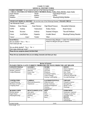 printable medical history forms