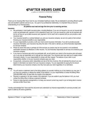 After Hours Care Financial Policy