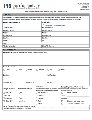 Laboratory Service Request Bioburden Form