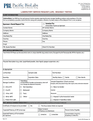 Laboratory Service Request Bioassay Testing