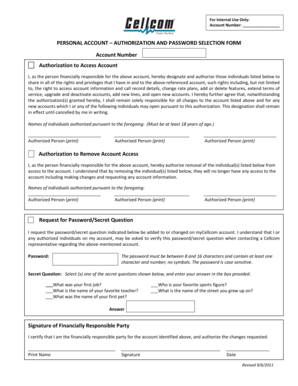 Personal Account Authorization and Password Selection Form