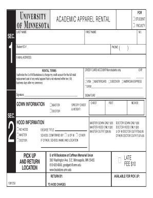 University of Minnesota Academic Apparel Rental Form