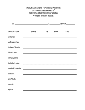 American Legion Auxiliary Unit Chairmen List