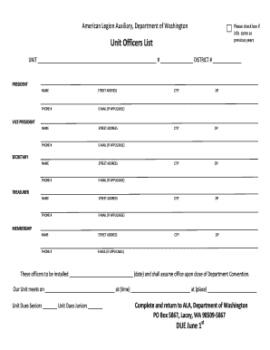 American Legion Auxiliary Unit Officers List