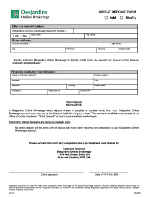 Desjardins Direct Deposit Form