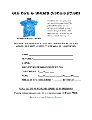 TIE DYE T-SHIRT ORDER FORM - kyrene