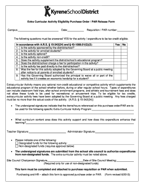Arizona Extra Curricular Activity Eligibility Purchase Order Form