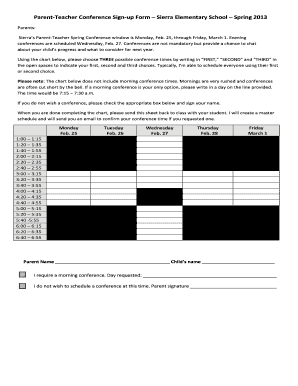 Parent teacher conference invitation printable - Parent-Teacher Conference Sign-up Form - Kyrene School District - kyrene