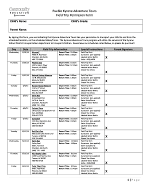 Application for permission of vehicle in school by parents - Pueblo Kyrene Adventure Tours Field Trip Permission Form ... - kyrene