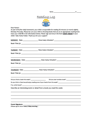 Reading Log Form