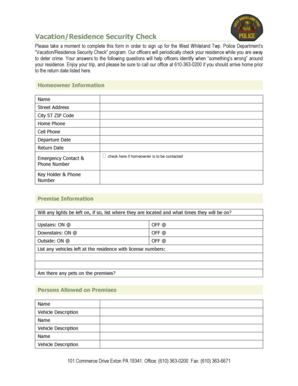 Vacation Residence Security Check Form