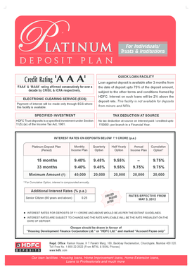 HDFC Platinum Deposit Application Form