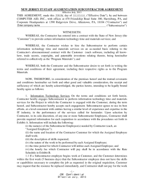 Agreement between contractor and subcontractor sample - Subcontractor Agreement & Rates - New Jersey - Computer Aid, Inc.