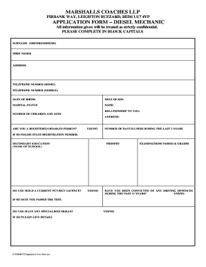 Marshalls Coaches Llp Application Form Diesel Mechanic - Marshcoach Dns ...