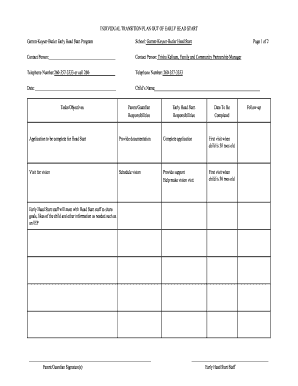 Individual Transition Plan Out of Early Head Start
