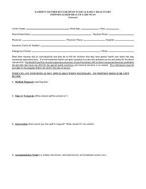 Head Start Individualized Health Care Plan