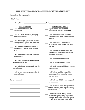 Early Head Start Parent/Home Visitor Agreement