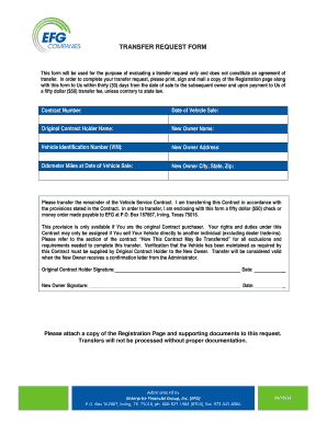 Vehicle Service Contract Transfer Request Form