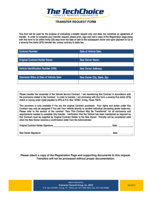 Vehicle Service Contract Transfer Request Form