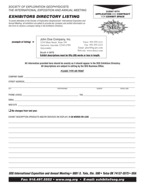 Exhibitor Directory Listing Form