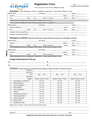 KidsPark Child Registration Form